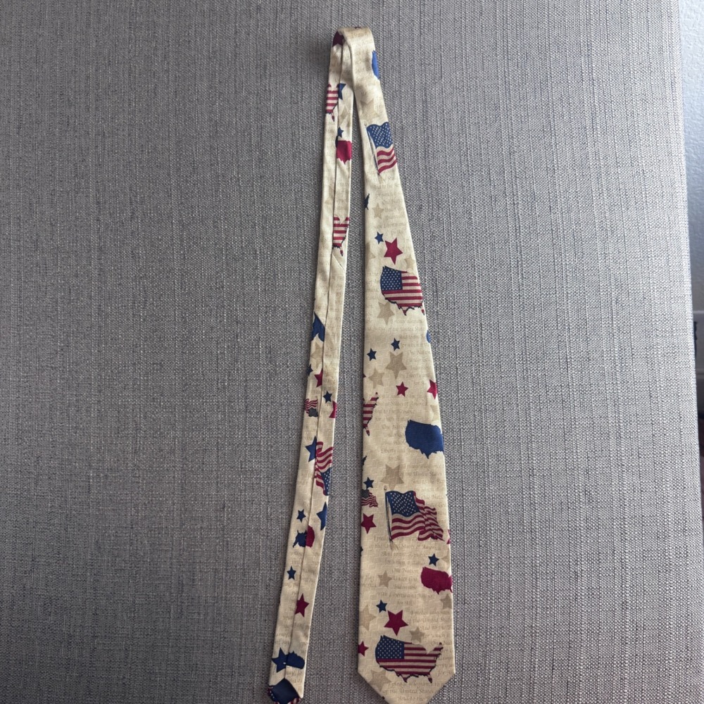 Mad House Marketing Allegiance USA Flag Pledge of Allegiance Silk Tie Tan 700701 - Picture 1 of 10